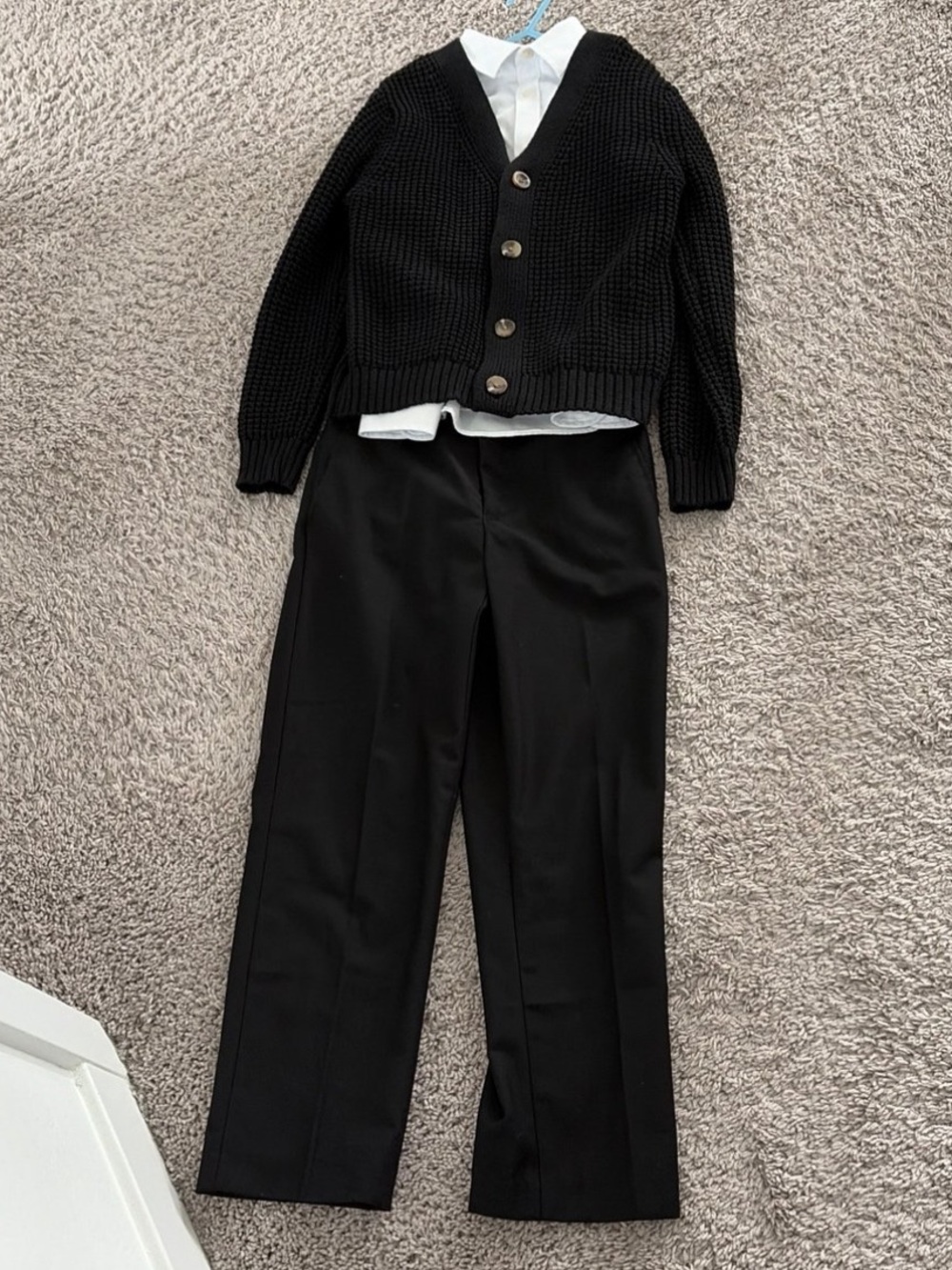 Boys Black Dress Cardigan, White Shirt, and Black Pants Set